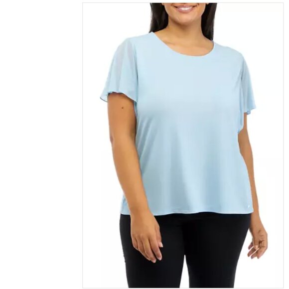 Calvin Klein Plus Size Short Flutter Sleeve Knit Top - Picture 1 of 10